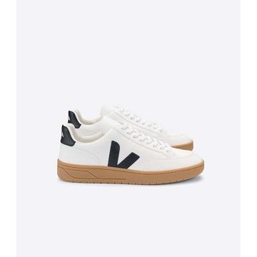 Veja V-12 LEATHER Women's Sneakers White/Black | NZ 667CTV